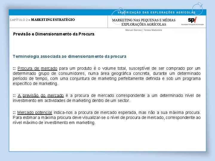 CAPÍTULO 2 ● MARKETING ESTRATÉGIO Previsão e Dimensionamento da Procura Terminologia associada ao dimensionamento