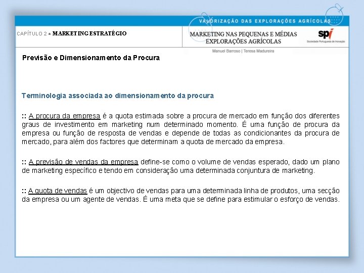 CAPÍTULO 2 ● MARKETING ESTRATÉGIO Previsão e Dimensionamento da Procura Terminologia associada ao dimensionamento
