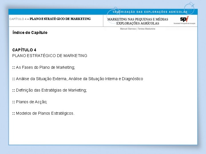 CAPÍTULO 4 ● PLANO ESTRATÉGICO DE MARKETING Índice do Capítulo CAPÍTULO 4 PLANO ESTRATÉGICO