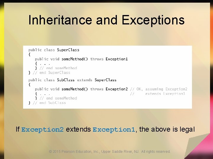 Inheritance and Exceptions If Exception 2 extends Exception 1, the above is legal ©