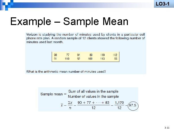 LO 3 -1 Example – Sample Mean 3 -11 