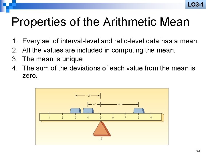 LO 3 -1 Properties of the Arithmetic Mean 1. 2. 3. 4. Every set