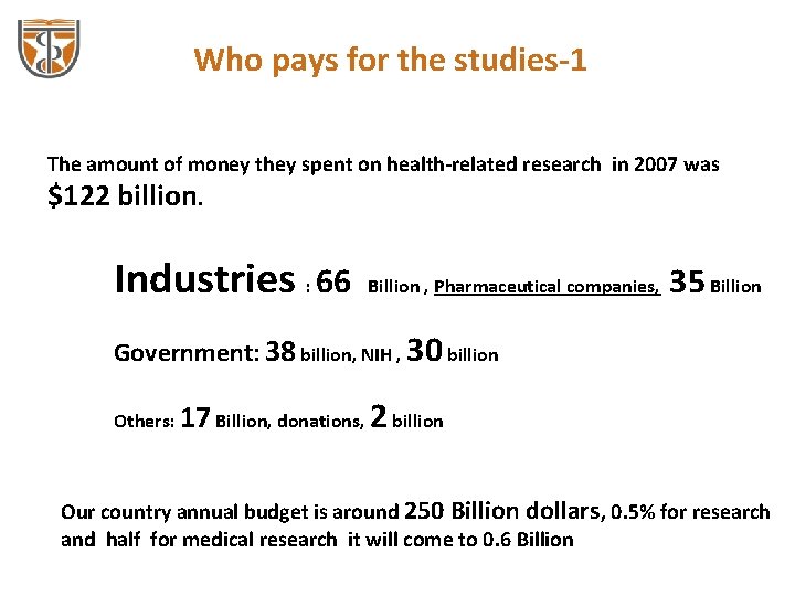 Who pays for the studies-1 The amount of money they spent on health-related research