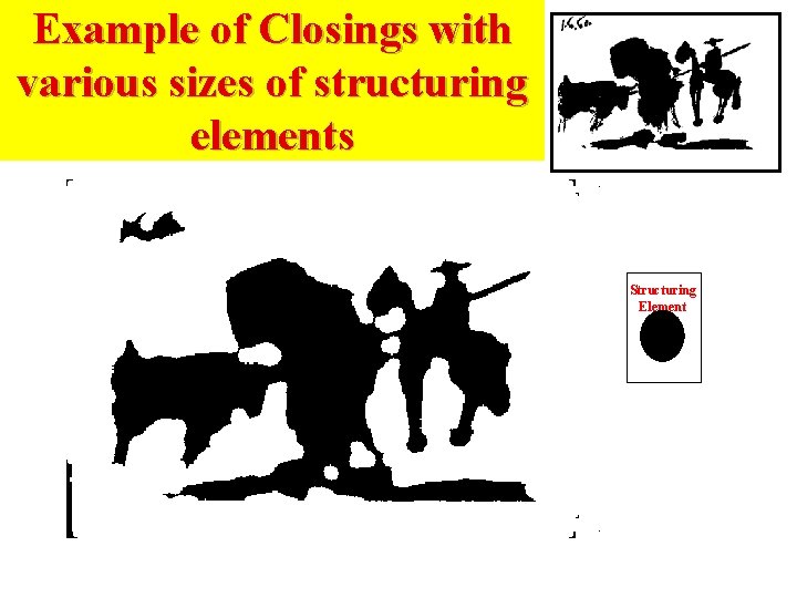 Example of Closings with various sizes of structuring Example of Closing elements Structuring Element