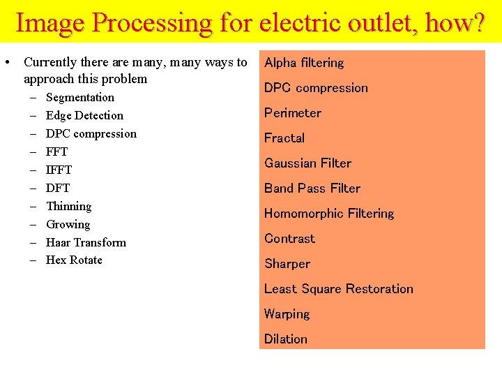 Image Processing for electric outlet, how? • Currently there are many, many ways to
