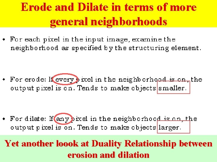 Erode and Dilate in terms of more general neighborhoods Yet another loook at Duality