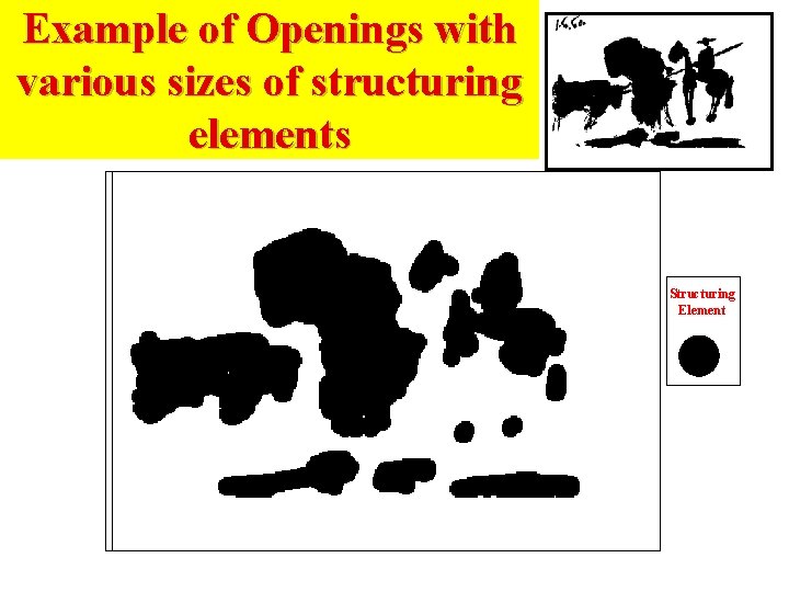 Example of Openings with various sizes of structuring elements Structuring Element Pablo Picasso, Pass