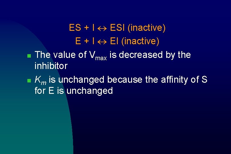 n n ES + I ESI (inactive) E + I EI (inactive) The value