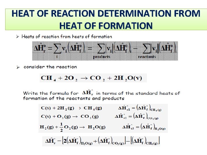 HEAT OF REACTION DETERMINATION FROM HEAT OF FORMATION 