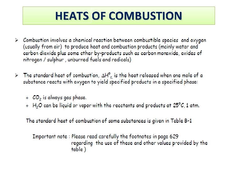 HEATS OF COMBUSTION 