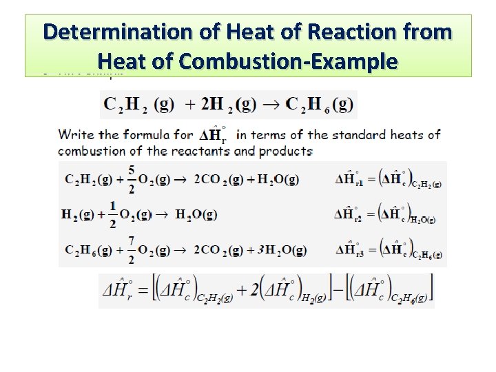 Determination of Reaction from HEATS of OFHeat COMBUSTION Heat of Combustion-Example 