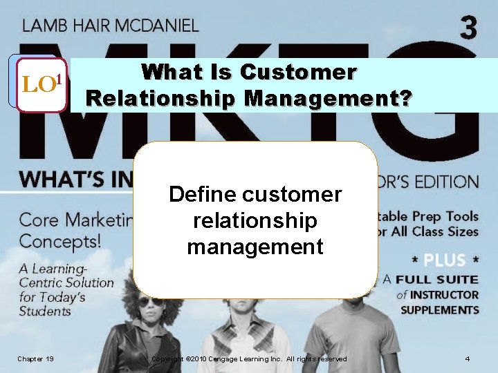 LO 1 What Is Customer Relationship Management? Define customer relationship management Chapter 19 Copyright