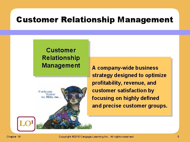 Customer Relationship Management A company-wide business strategy designed to optimize profitability, revenue, and customer