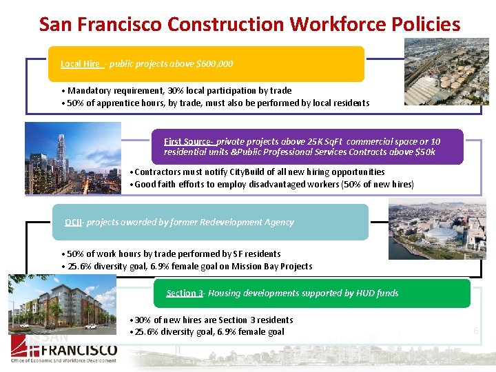 San Francisco Construction Workforce Policies Local Hire - public projects above $600, 000 •
