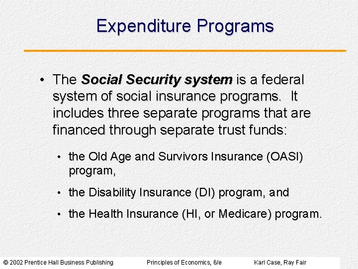 Expenditure Programs • The Social Security system is a federal system of social insurance
