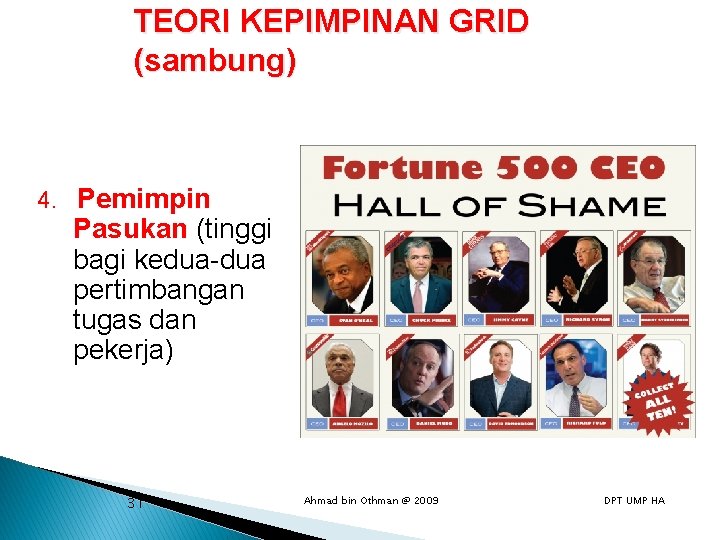 TEORI KEPIMPINAN GRID (sambung) 4. Pemimpin Pasukan (tinggi bagi kedua-dua pertimbangan tugas dan pekerja)
