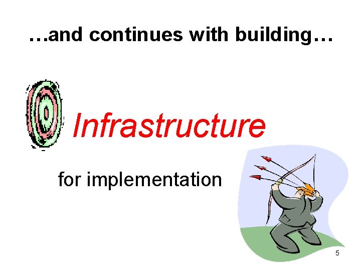 …and continues with building… Infrastructure for implementation 5 