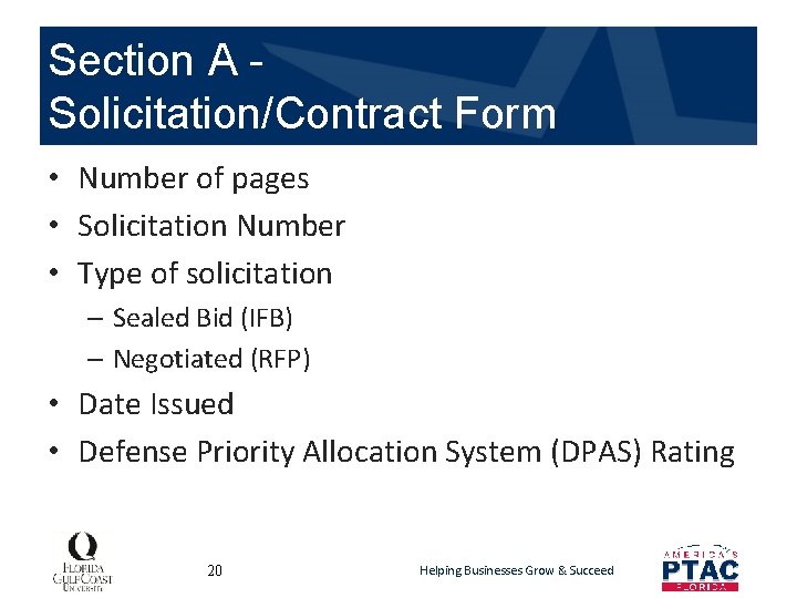 Section A Solicitation/Contract Form • Number of pages • Solicitation Number • Type of