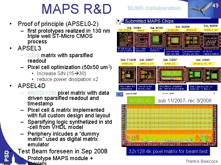 MAPS R&D 49 SLIM 5 Collaboration • Proof of principle (APSEL 0 -2) –