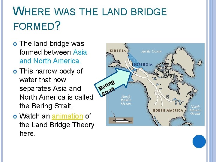 WHERE WAS THE LAND BRIDGE FORMED? The land bridge was formed between Asia and