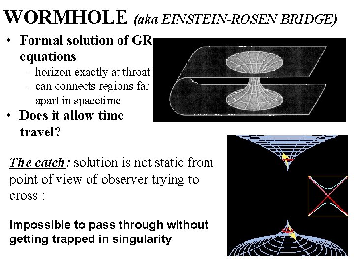 WORMHOLE (aka EINSTEIN-ROSEN BRIDGE) • Formal solution of GR equations – horizon exactly at