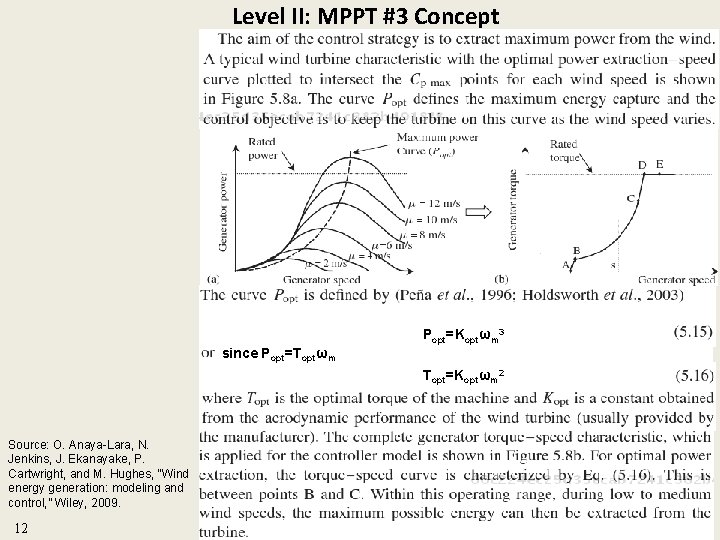 Level II: MPPT #3 Concept Popt=Koptωm 3 since Popt=Toptωm Topt=Koptωm 2 Source: O. Anaya-Lara,