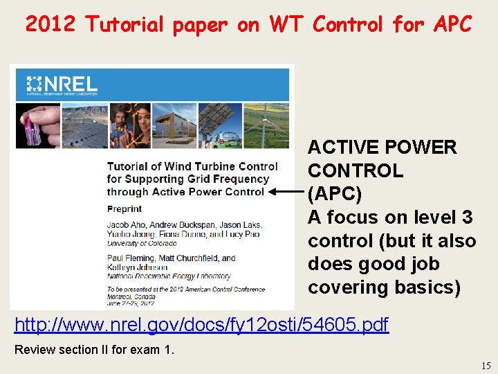 2012 Tutorial paper on WT Control for APC ACTIVE POWER CONTROL (APC) A focus