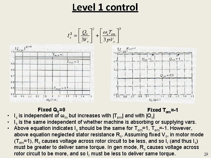 Level 1 control Fixed Qs=0 Fixed Tem=-1 • Is is independent of ωm but