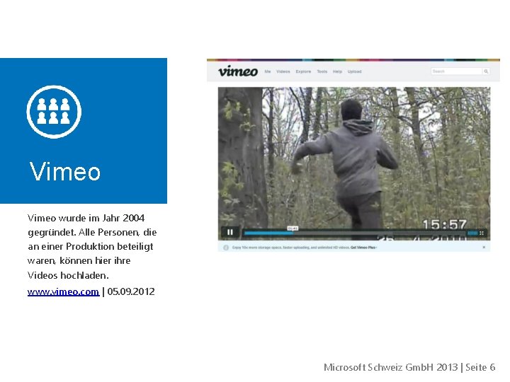 Vimeo wurde im Jahr 2004 gegründet. Alle Personen, die an einer Produktion beteiligt waren,