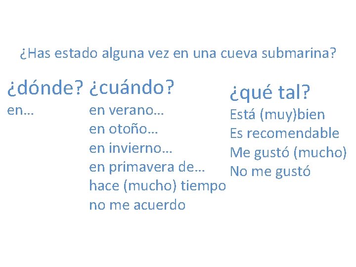 ¿Has estado alguna vez en una cueva submarina? ¿dónde? ¿cuándo? en… ¿qué tal? en