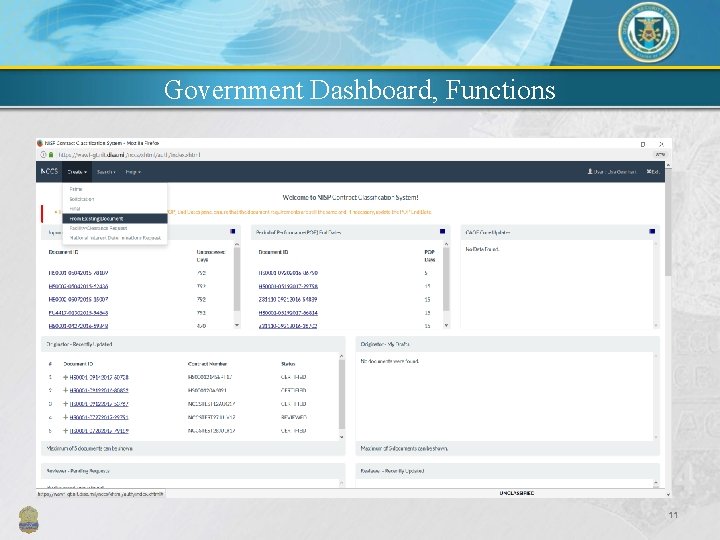 Government Dashboard, Functions 11 