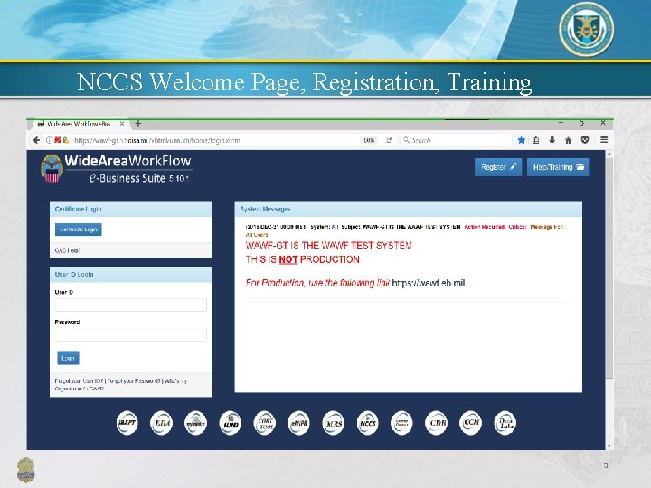 NCCS Welcome Page, Registration, Training 3 