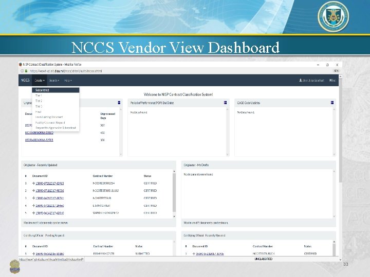 NCCS Vendor View Dashboard 33 
