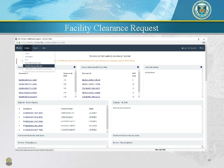 Facility Clearance Request 45 