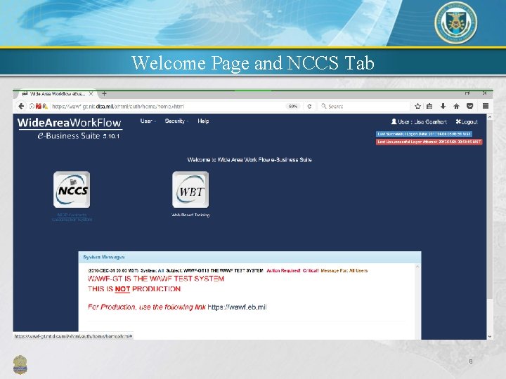 Welcome Page and NCCS Tab 8 