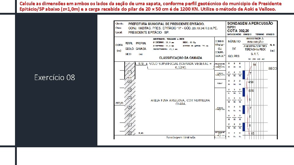 Calcule as dimensões em ambos os lados da seção de uma sapata, conforme perfil