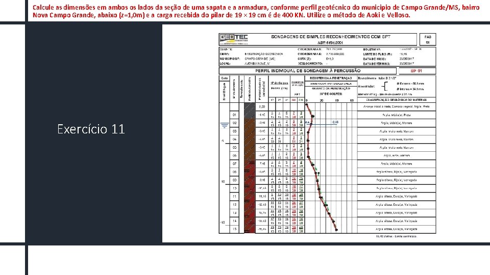 Calcule as dimensões em ambos os lados da seção de uma sapata e a