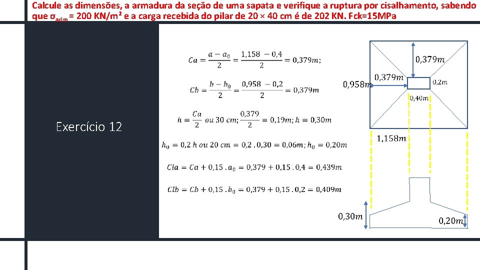 Calcule as dimensões, a armadura da seção de uma sapata e verifique a ruptura