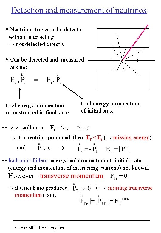 Detection and measurement of neutrinos • Neutrinos traverse the detector without interacting not detected