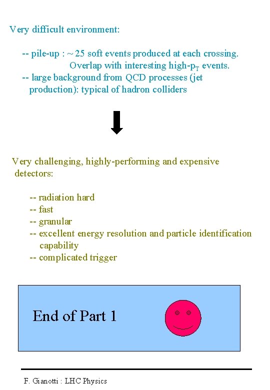 Very difficult environment: -- pile-up : ~ 25 soft events produced at each crossing.