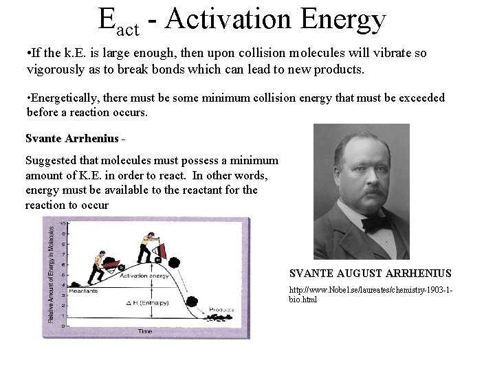 Eact - Activation Energy • If the k. E. is large enough, then upon