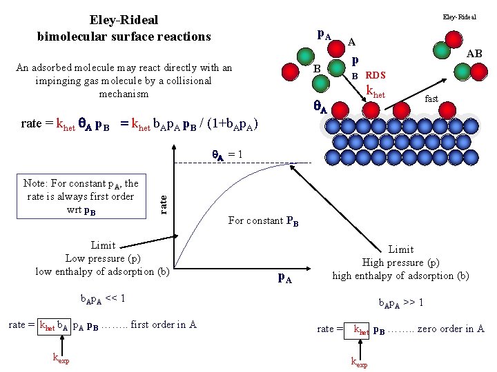 Eley-Rideal bimolecular surface reactions Eley-Rideal p. A An adsorbed molecule may react directly with