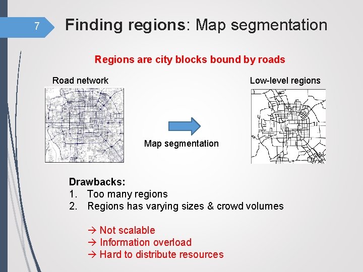 7 Finding regions: Map segmentation Regions are city blocks bound by roads Road network