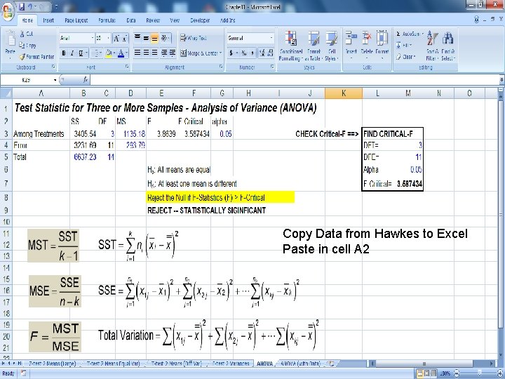 Copy Data from Hawkes to Excel Paste in cell A 2 