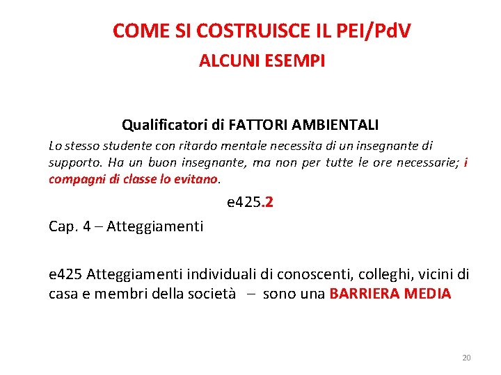 COME SI COSTRUISCE IL PEI/Pd. V ALCUNI ESEMPI Qualificatori di FATTORI AMBIENTALI Lo stesso