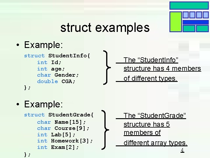 struct examples • Example: struct Student. Info{ int Id; int age; char Gender; double struct examples • Example: struct Student. Info{ int Id; int age; char Gender; double