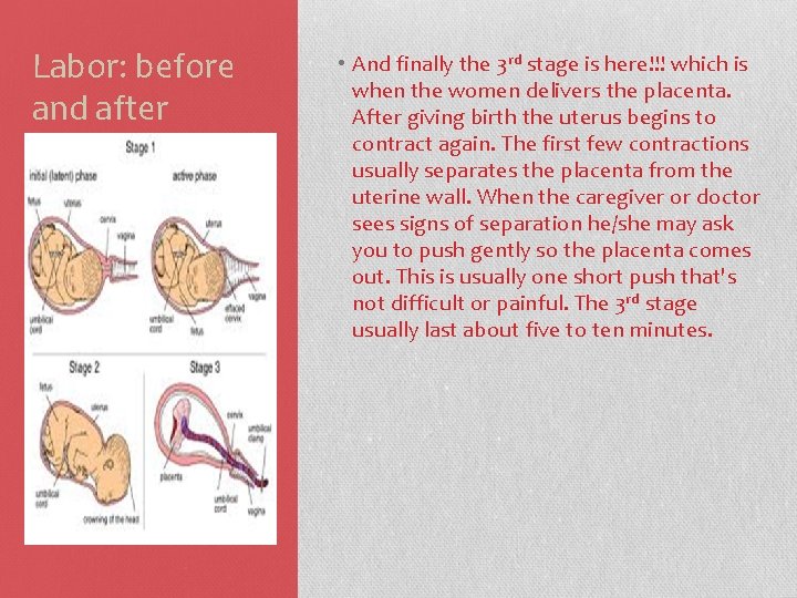 Labor: before and after • And finally the 3 rd stage is here!!! which