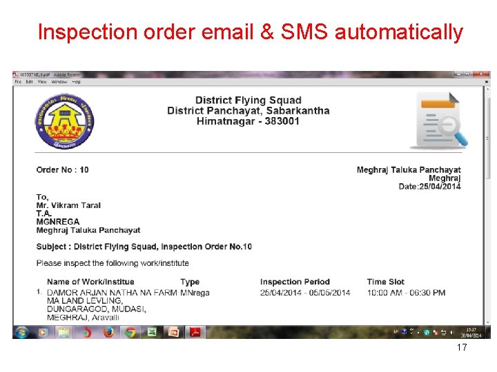 Inspection order email & SMS automatically 17 