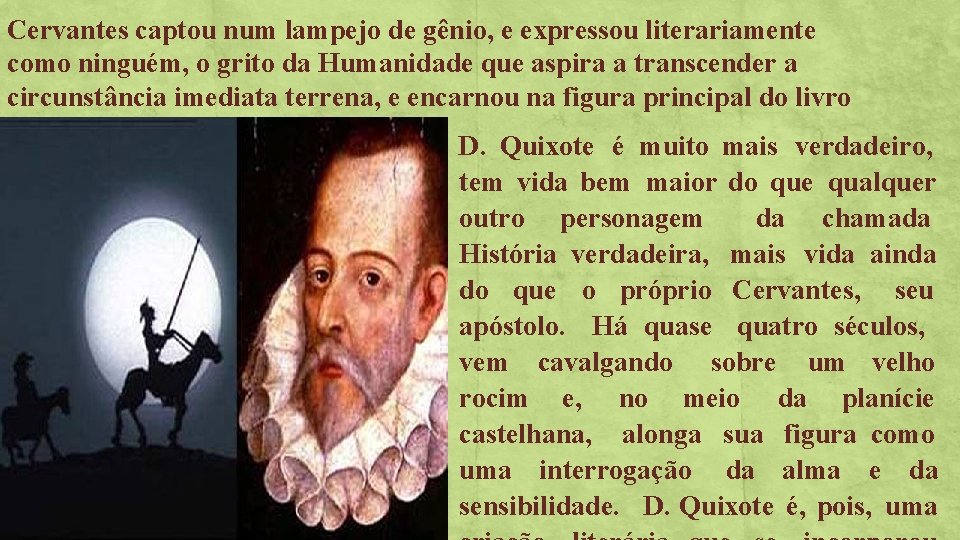 Cervantes captou num lampejo de gênio, e expressou literariamente como ninguém, o grito da