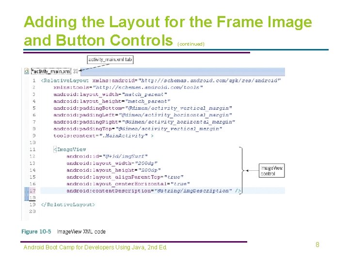 Adding the Layout for the Frame Image and Button Controls (continued) Android Boot Camp